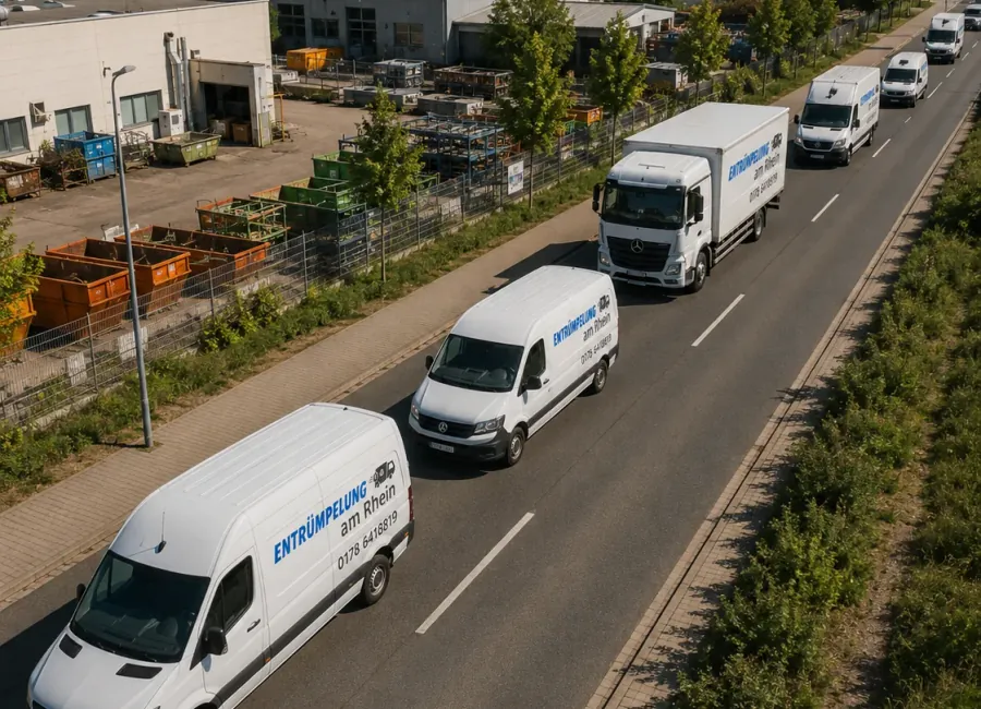 Einsatzfahrzeuge von Entrümpelung am Rhein für Aufträge in Düsseldorf-Wersten